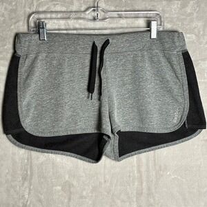 Reebok Women Heather Gray Mesh Trim Athletic Gym Shorts Large